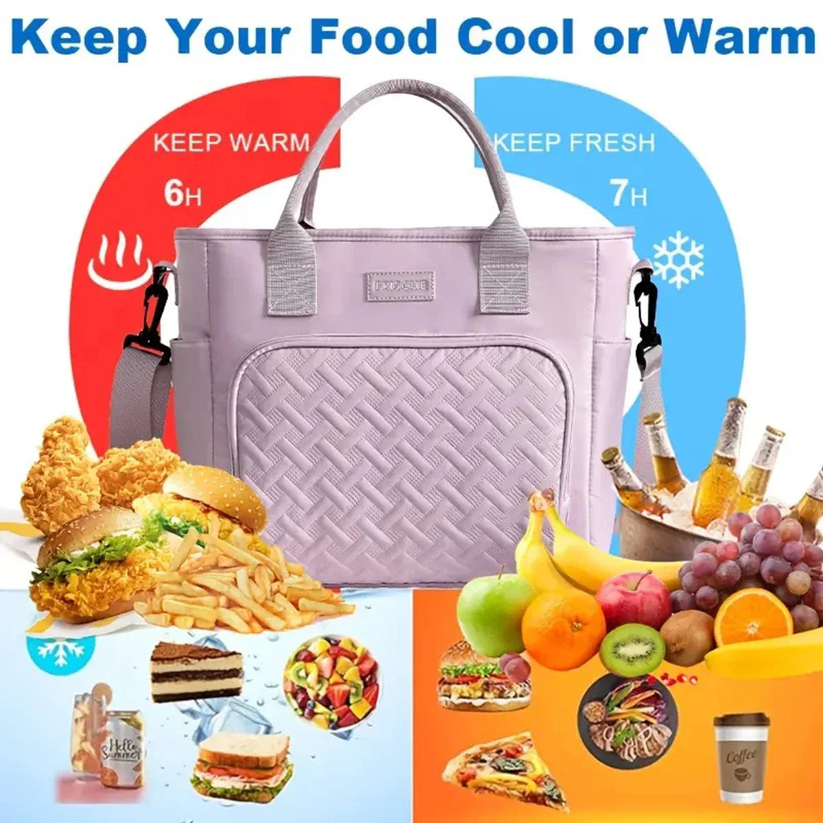 Large Insulated Lunch Bag Cooler – Durable Polyester Lunch Box with Shoulder Strap for Work, School & Picnics