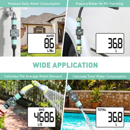 Digital Water Flow Meter for Outdoor Garden Hose - Measure Consumption and Flow Rate with Quick Connectors