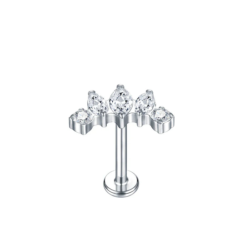 Titanium CZ Tragus & Helix Stud – Internally Threaded Labret Lip Ring Piercing Earring (1PC)