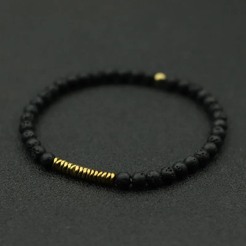 4mm Antique Gold Hematite Stone Bracelet for Men — Natural Wooden Beaded Meditation Bracelet Pulsera Brazalete