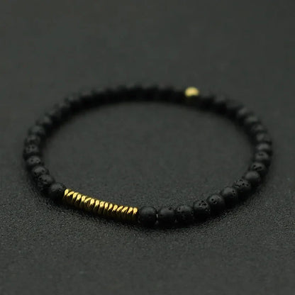 4mm Antique Gold Hematite Stone Bracelet for Men — Natural Wooden Beaded Meditation Bracelet Pulsera Brazalete
