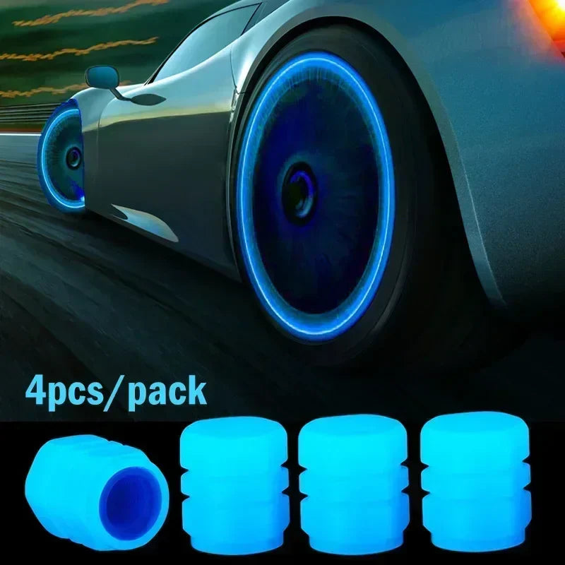 12Pcs Luminous Valve Stem Caps - Fluorescent Night Glowing Wheel Hub Caps for Motorcycle, Bicycle and Car Tyres