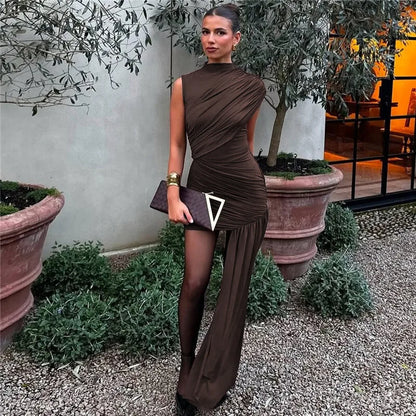 Balitops Summer Draped Ruched Mini Dress – 2025 Irregular High Waist Slim Fit Elegant Club Tank Dress for Women