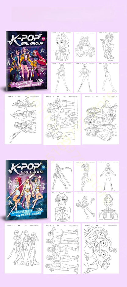 2025 KPop Demon Hunter Coloring Book – Line Drawing Picture Book, Painting Activity for Kids, Birthday Gift