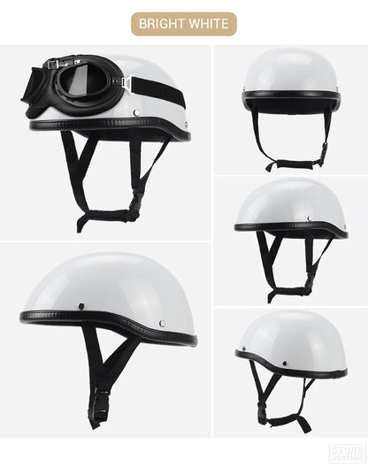 German Leather Motorcycle Half Helmet - Vintage Open Face Biker Helmet, DOT Certified, Casco Moto for S-XXL Sizes
