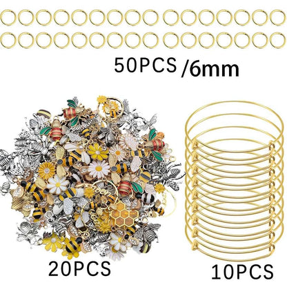 90-Piece Adjustable Bangle Jewelry Making Kit - Charms, Earring Hooks & Jump Rings