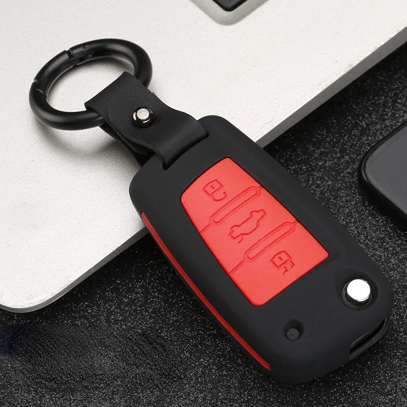 Carbon Fiber ABS Silicone Car Key Cover for Audi – Key Protector Case with Keychain for A3 A4 A5 C5 C6 B6 B7 B8 RS3 Q3 Q7 TT S3