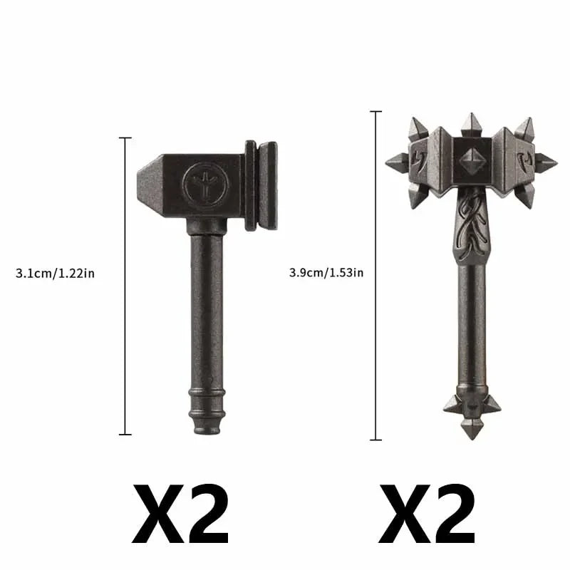 Medieval Figure Weapons Building Blocks Kit – King Sword, Lion Shield, Trident & Double-Edged Axe Battle Toy