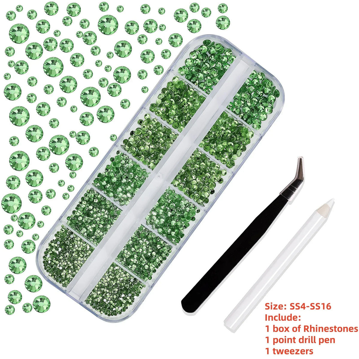 12-Grid 3D Glass AB Crystal Nail Art Rhinestones Kit – Flatback Round Beads with Tools for Nail Jewelry & Diamond Decoration