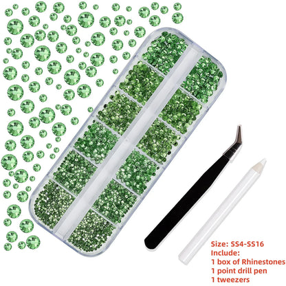 12-Grid 3D Glass AB Crystal Nail Art Rhinestones Kit – Flatback Round Beads with Tools for Nail Jewelry & Diamond Decoration