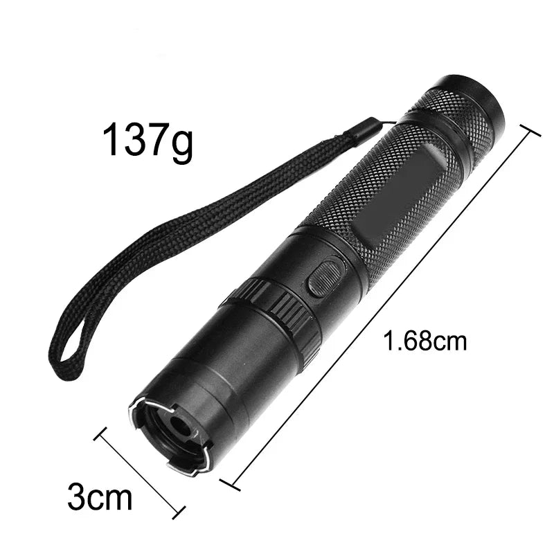 910A Rechargeable Self-Defense Flashlight — High-Power Outdoor Torch with Large Capacity Battery, Black