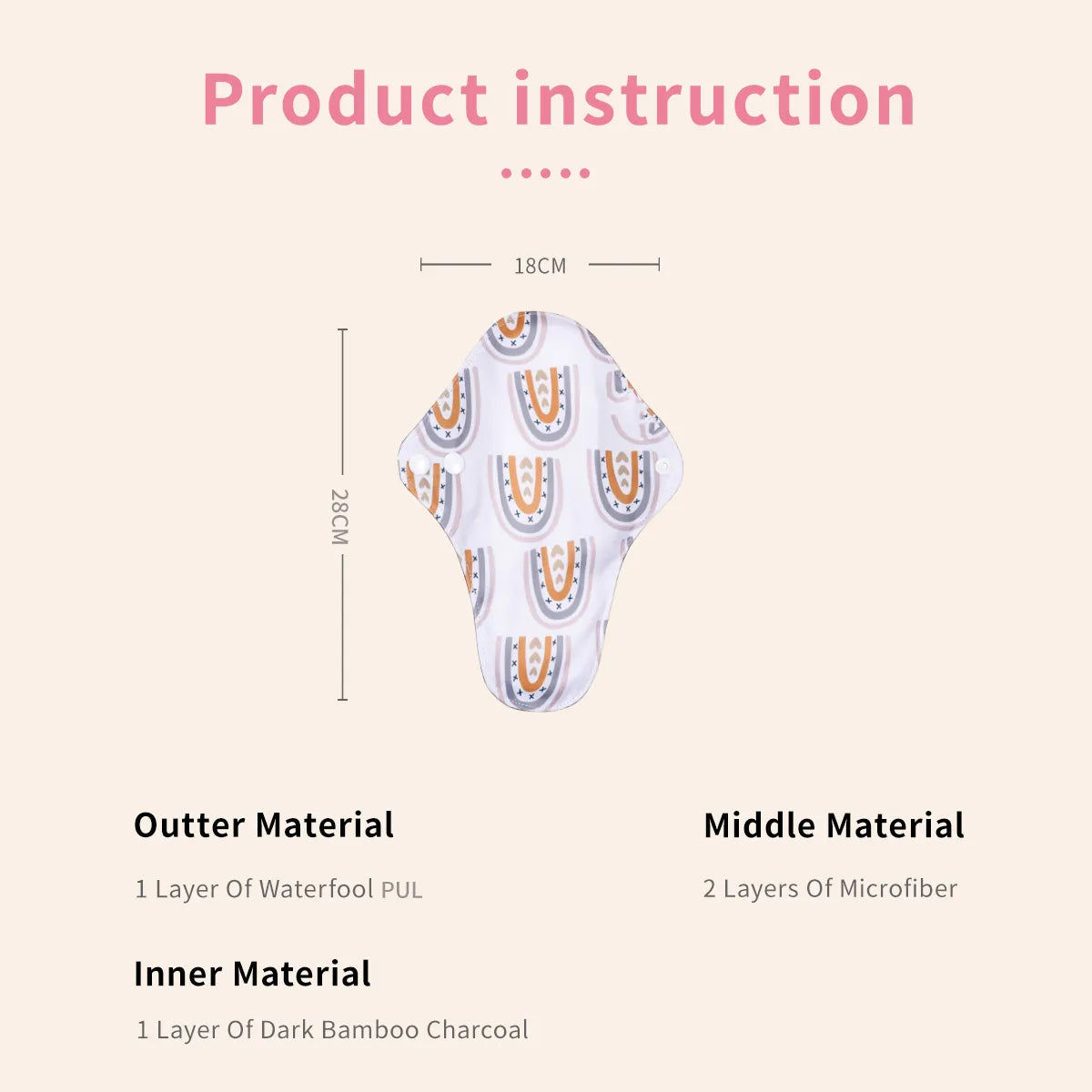 L Size 10pcs/set Bamboo Charcoal Menstrual Pads - Absorbent, Waterproof, Washable, and Reusable Sanitary Pads in Random Colors