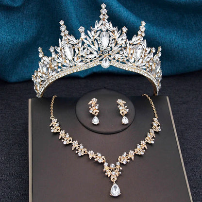 Princess Crown Bridal Jewelry Set - Tiara, Necklace and Earrings for Weddings and Prom
