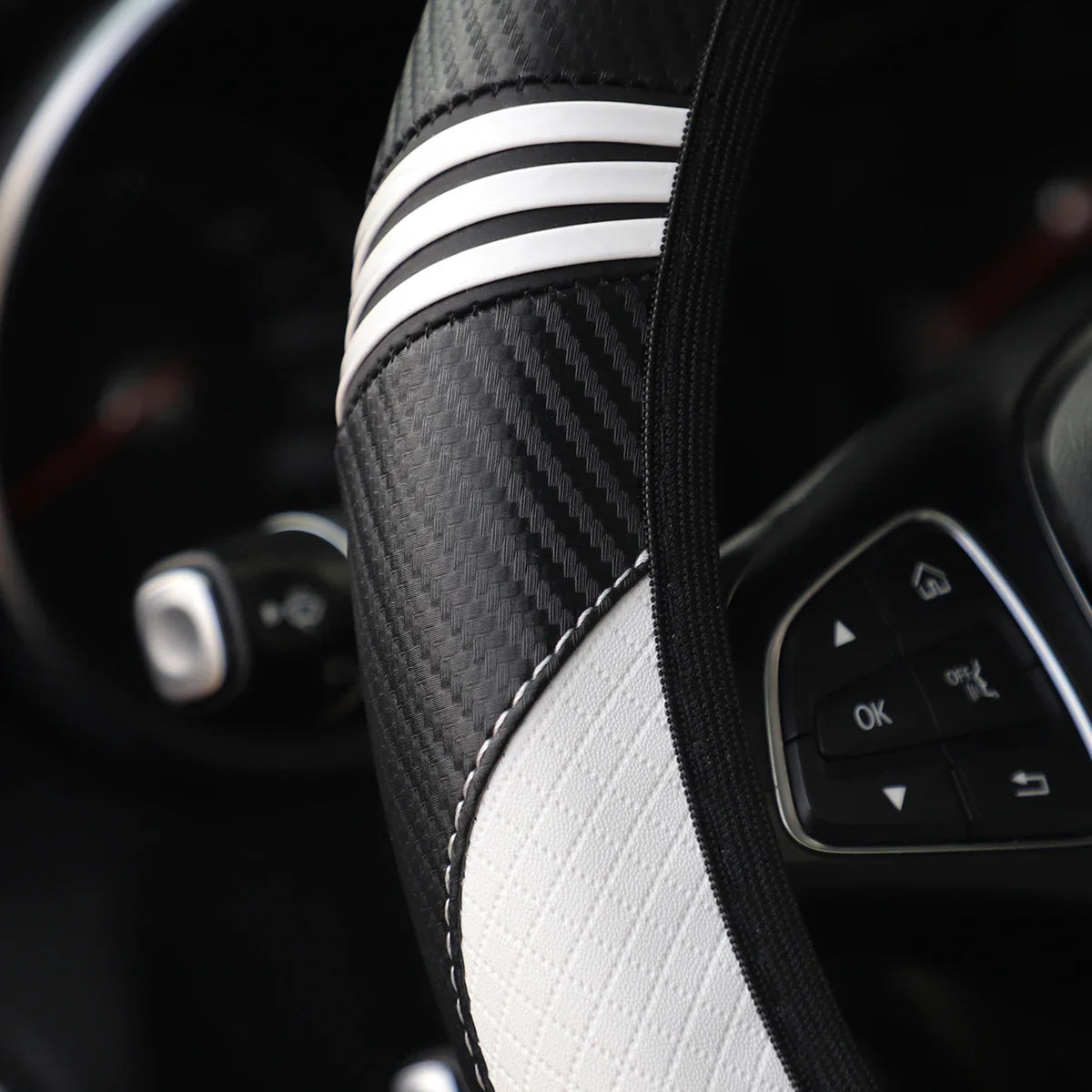 Little Monster PU Embossed Leather Steering Wheel Cover — No Inner Ring, Fits 14.5-15 Inch Wheels