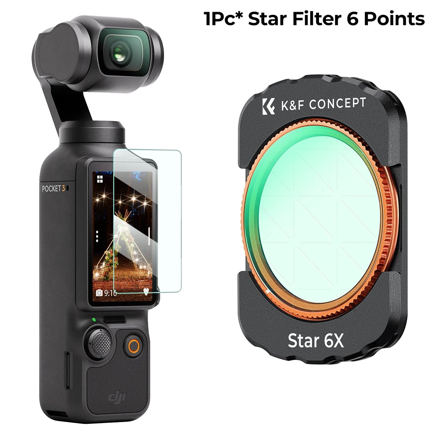 K&F Concept Filter Set for DJI Osmo Pocket 3 – UV, CPL, ND/PL, Black Mist, Star & 1.2X Wide-Angle Lens Effects