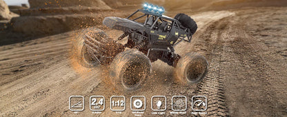 1:12/16 RC Off-Road Truck – 4WD Remote Control Car with Metal Shell & LED Lights for Kids