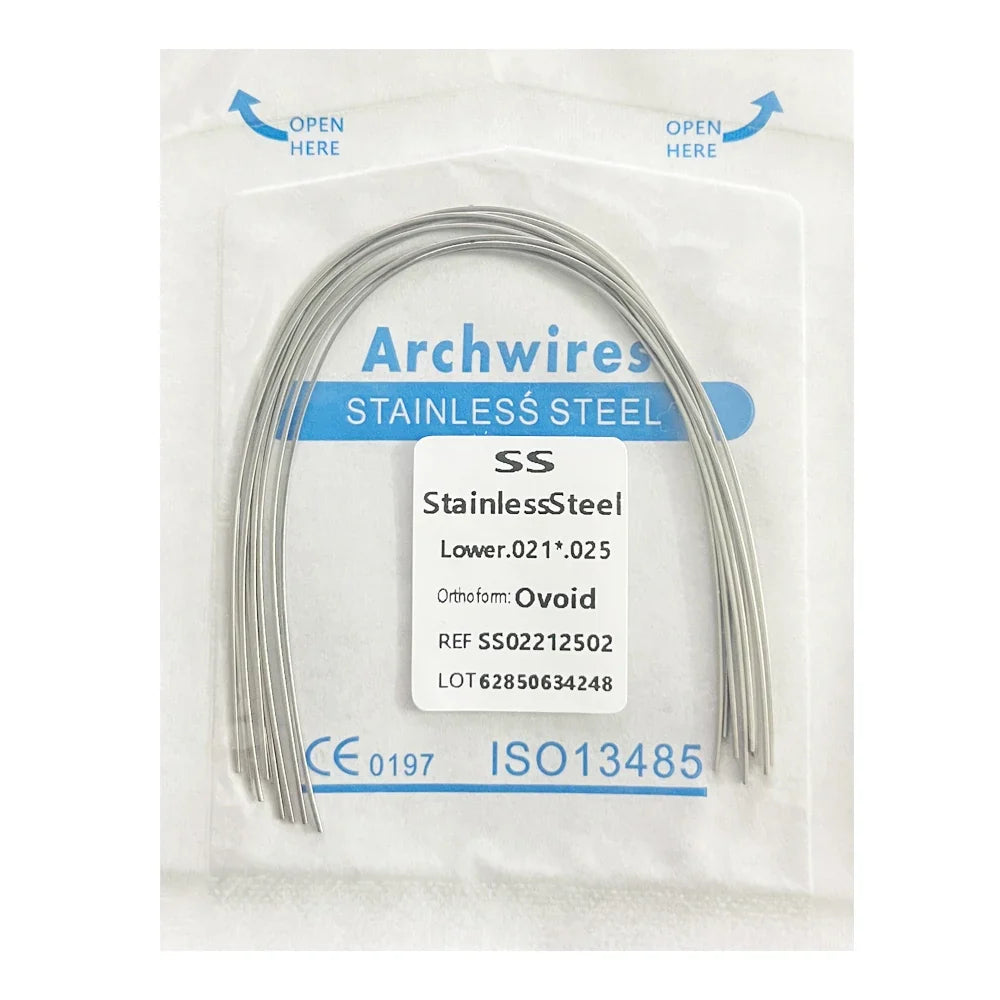 10PCS Dental Orthodontic Arch Wire Set - Stainless Steel Round & Rectangular Dentist Ovoid Form Material