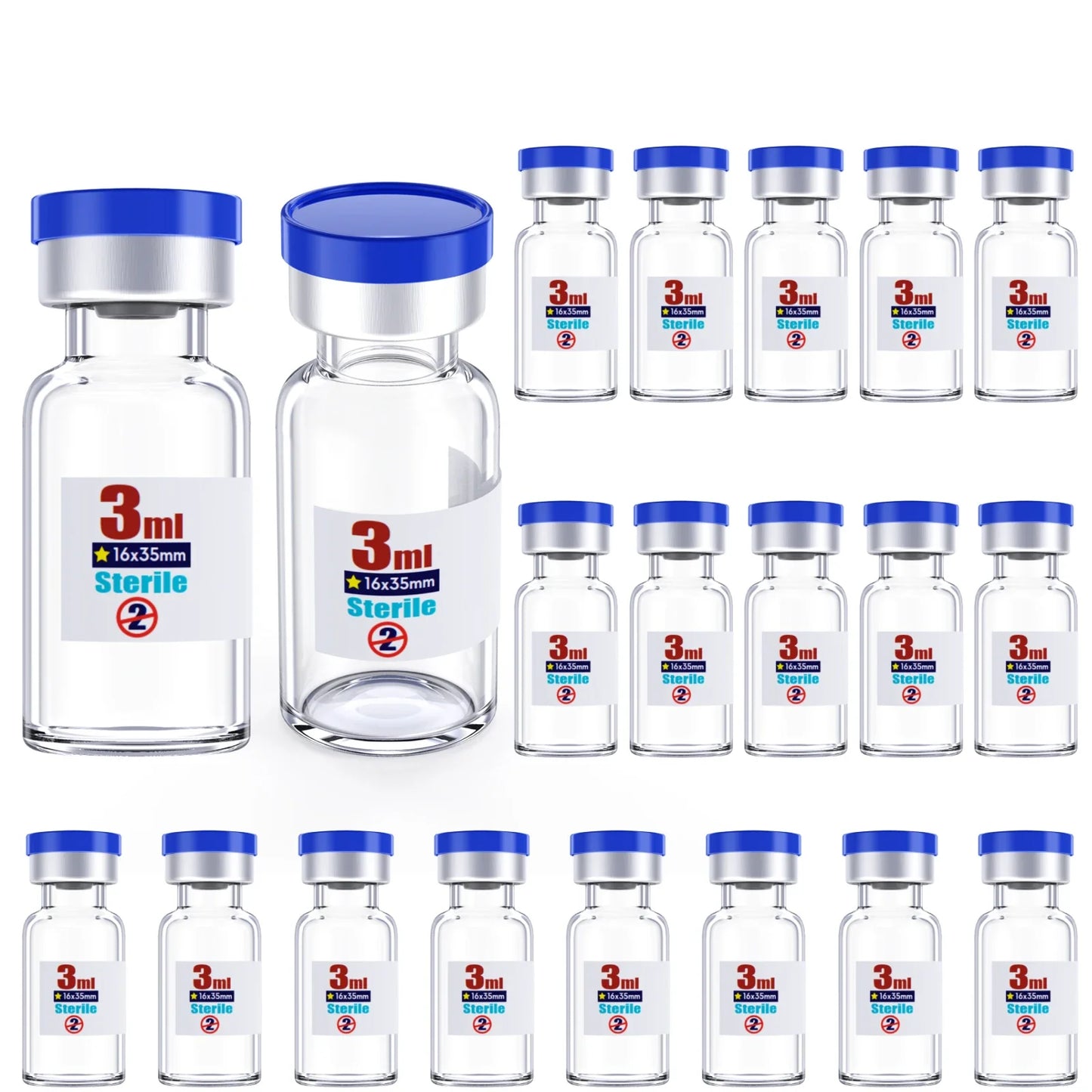 Sterile Glass Vials with Rubber Stopper & Aluminum Cap – 20pcs Individually Packaged, Burr-Free