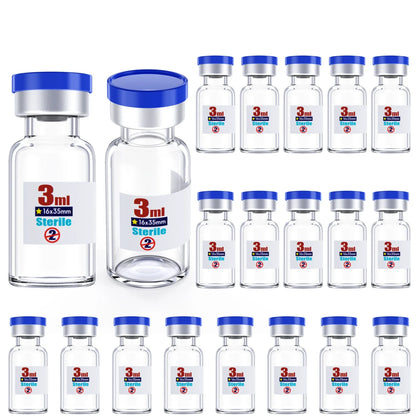 Sterile Glass Vials with Rubber Stopper & Aluminum Cap – 20pcs Individually Packaged, Burr-Free