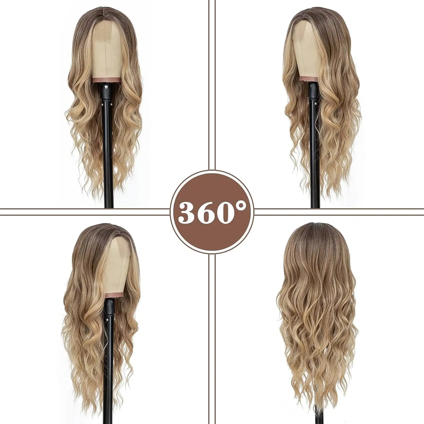 26-Inch Synthetic Ombre Blonde Wavy Wig for Women — Long Middle Part Curly Heat-Resistant Hair Fiber