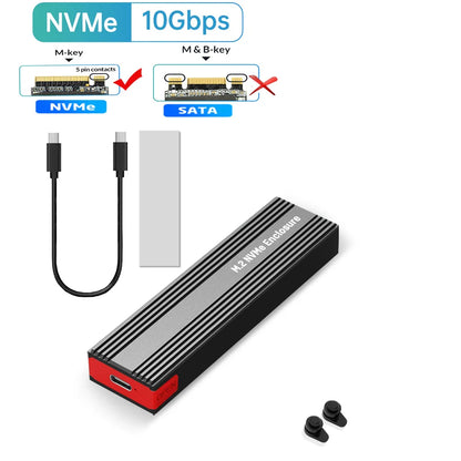 M2 NVMe SSD Enclosure – 10Gbps PCIe SSD Case, Portable USB-C 3.2 Gen2 Adapter with Heat Sink Pad, Tool-Free External Box for M.2 SSD
