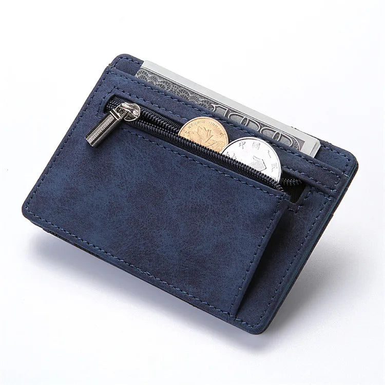 Mini Men’s Card Holder Wallet — Slim PU Leather Wallet with Zipper Coin Pocket, Magic Closure, Credit Card Case, Small Men’s Purse
