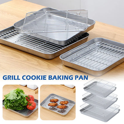 Stainless Steel Baking Pan with Wire Rack - Oven Tray for Cake, BBQ, Brownies, Cooking, Roasting and Grilling