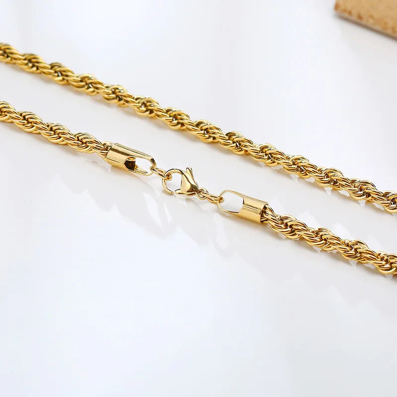 Vnox Dainty Gold Color Rope Chain Necklace – Chic Twisted Collar for Men & Women, Waterproof Stainless Steel, 2-5mm Width