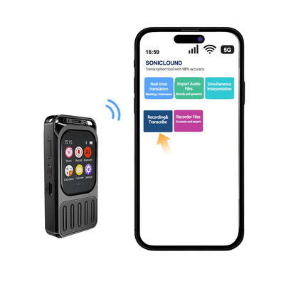 Vandlion V78AI Touchscreen Voice Recorder — Digital Audio & Video Player with 5.3" Display, Bluetooth, and Voice-to-Text Translator