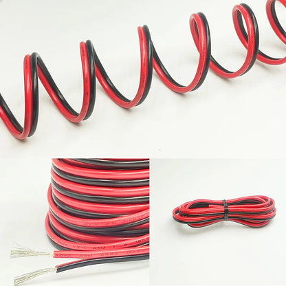2-Pin Red & Black Extension Cable – PVC/Silicone Tinned Copper Wire (16–28 AWG)
