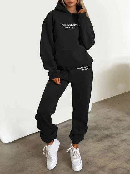 2025 Autumn & Winter Women's Two-Piece Set — Hooded Sweatshirt and Pants, Printed Outdoor Pullover Sportswear