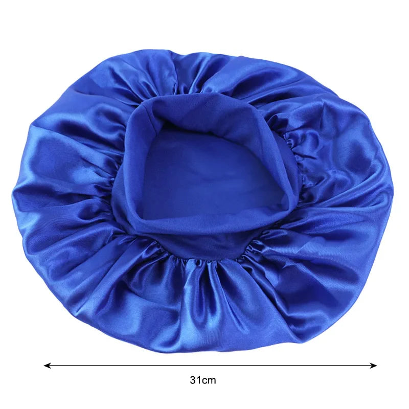 Ultimate Comfort: New Women's Satin Solid Wide-Brimmed Sleeping Hat - Unisex Elastic Band Cap for Hair Care - Bonnet de Nuit