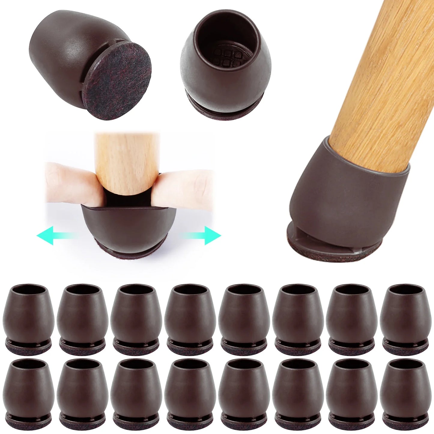16PCS Silicone Chair Leg Pads — Non-Slip Felt Furniture Floor Protectors for Noise Reduction & Scratch Prevention