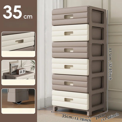 13.78" Wide Rolling Drawer Storage Cabinet — 3-6 Tier Mobile Organizer with Wheels, Gray or Brown for Living Room & Bedroom
