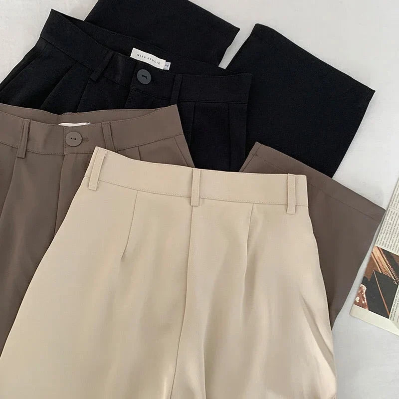High Waist Women’s Suit Pants – Straight Office Trousers, Casual Button Loose Black Pants for Fall 2024