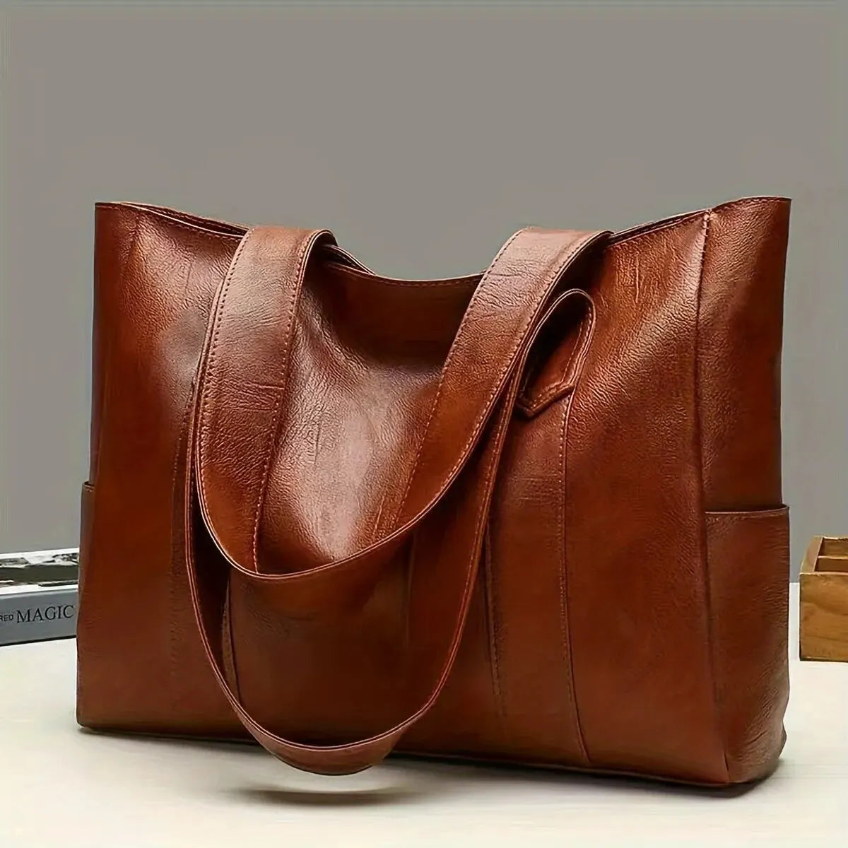 Vintage Large Capacity Tote Bag - Retro Vegan Shoulder Bag for Women, Casual Handbag for Commute