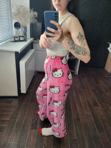 Y2K Hello Kitty Sanrio Pajama Pants – Women’s Anime Cartoon Sleepwear, Cozy Couple Home Trousers