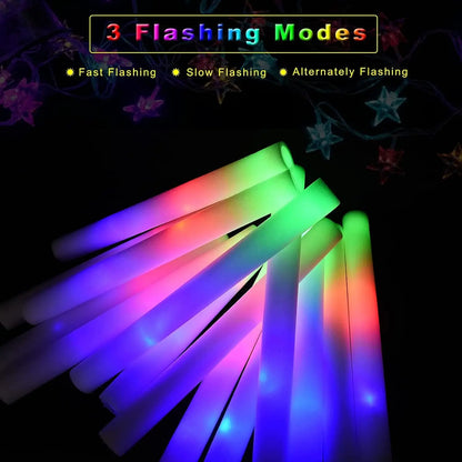 30Pcs Foam Glow Sticks – Colorful LED Flashing Glow Sticks with 3 Modes for Parties, Weddings & Concerts
