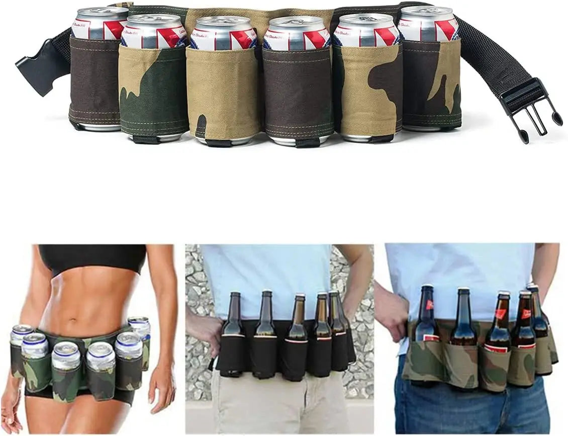 Adjustable Beer Belt Holster - Holds 6 Cans - Perfect Party Accessory for Beer and Soda Bottle Holder Belts - Waist Pack Bag for Ultimate Convenience