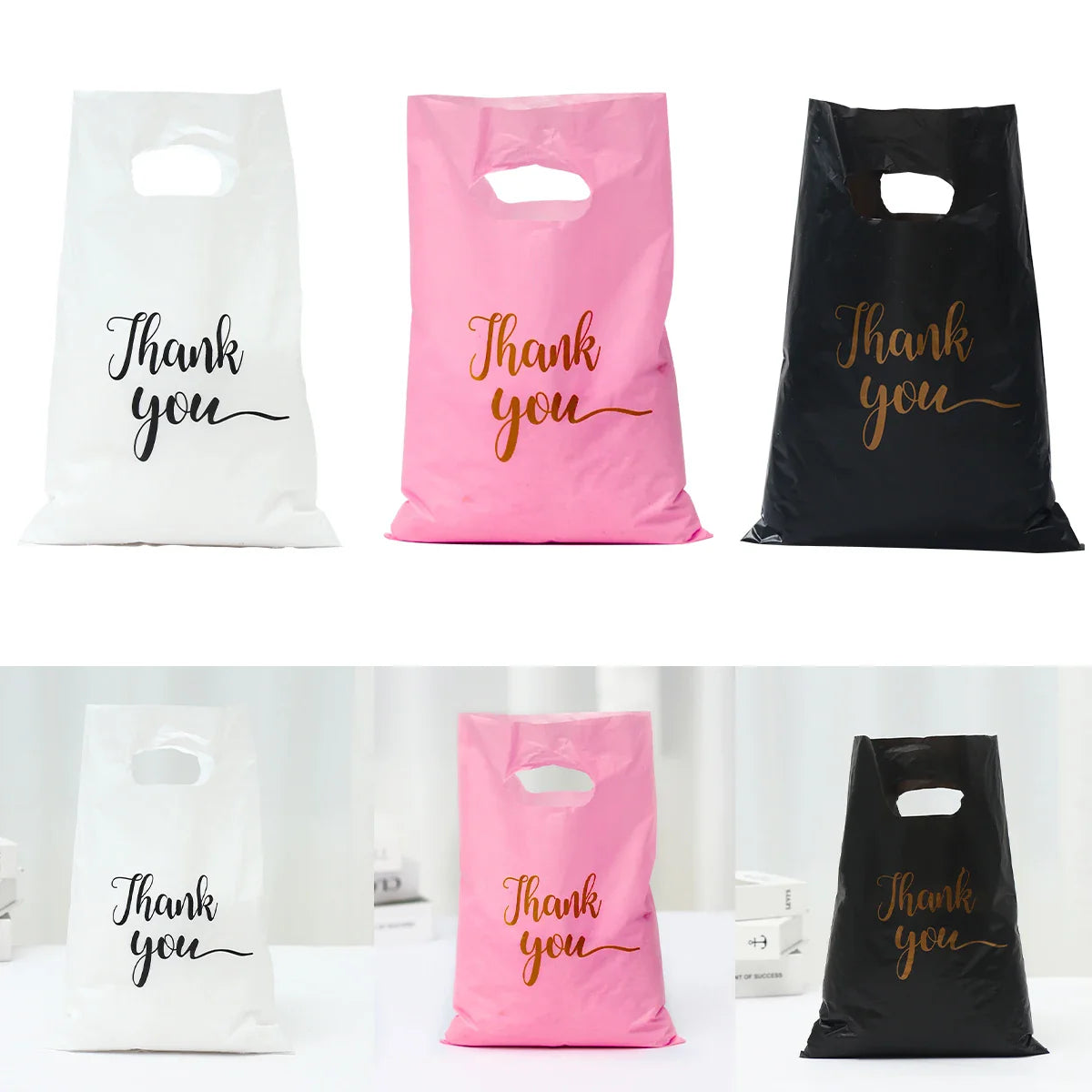 100pcs Thank You Gift Bags - Plastic Shopping Tote Bags for Birthday, Wedding, Party Favors, Candy, and Cookie Wrappers - 20*30cm