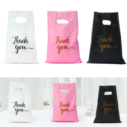 100pcs Thank You Gift Bags - Plastic Shopping Tote Bags for Birthday, Wedding, Party Favors, Candy, and Cookie Wrappers - 20*30cm