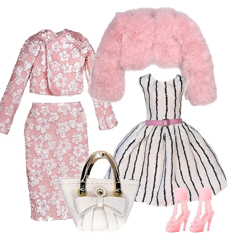 30cm Doll Winter Outfit – Plush Overcoat, Hats, Handbags & Shoes, DIY Fashion Doll Accessories