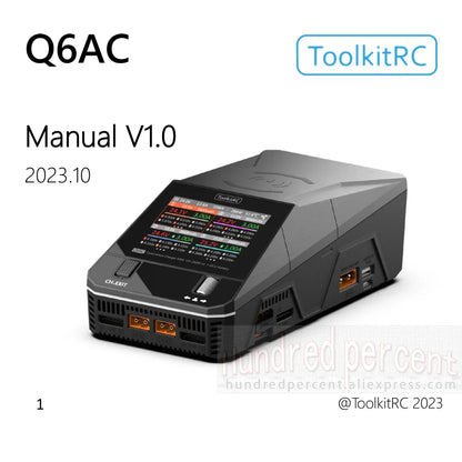 ToolkitRC Q6AC Charger — AC 400W/DC 1000W 4CH with USB A/Type-C, LiPo 1-6S, NiMH 1-16S, PB 1-10S, IPS Display