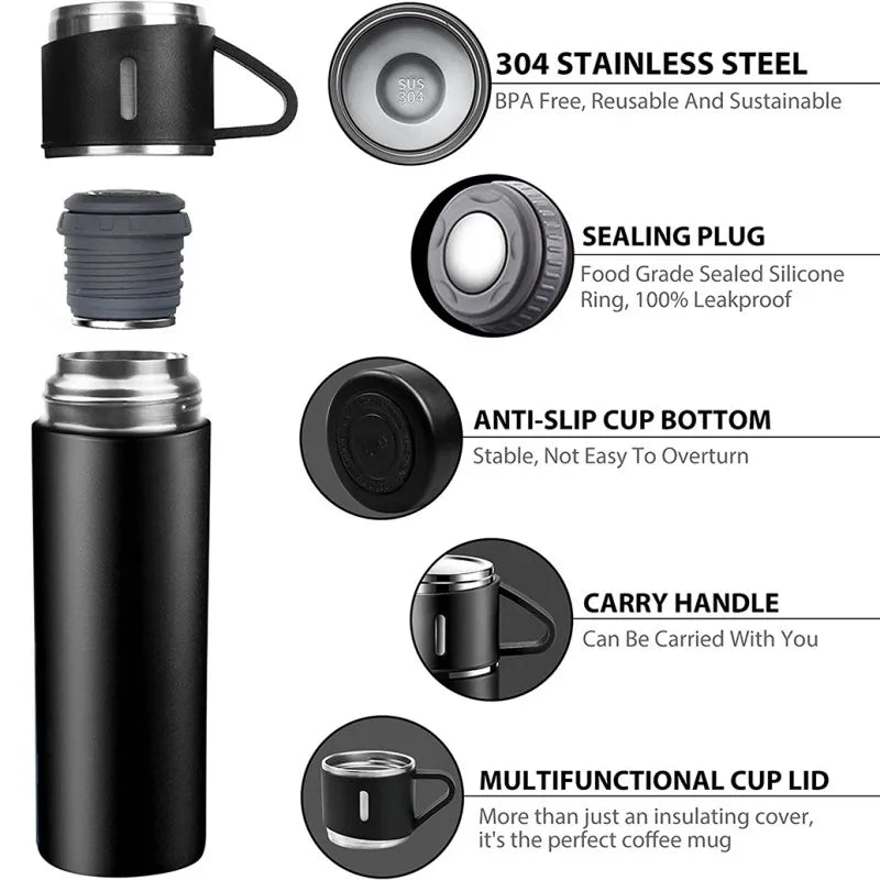 500ML 304 Stainless Steel Vacuum Insulated Bottle Gift Set - Office Business Style Coffee Mug - Portable Flask Carafe Thermos