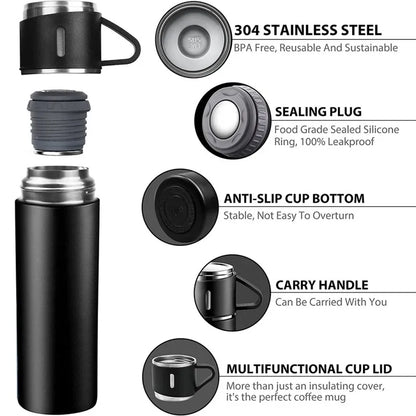 500ML 304 Stainless Steel Vacuum Insulated Bottle Gift Set - Office Business Style Coffee Mug - Portable Flask Carafe Thermos