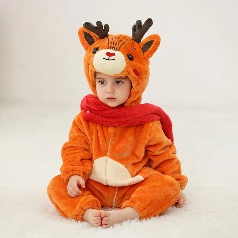 Cartoon Flannel Baby Romper – Unicorn, Rabbit & Dinosaur Pajamas, Cotton Kigurumi Jumpsuit for Boys & Girls