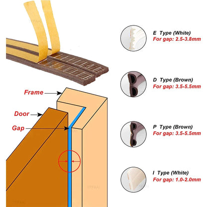 5M/10M DIEP Self-Adhesive Acoustic Foam Seal Strip - Windproof Rubber Weatherstrip for Door and Window Insulation