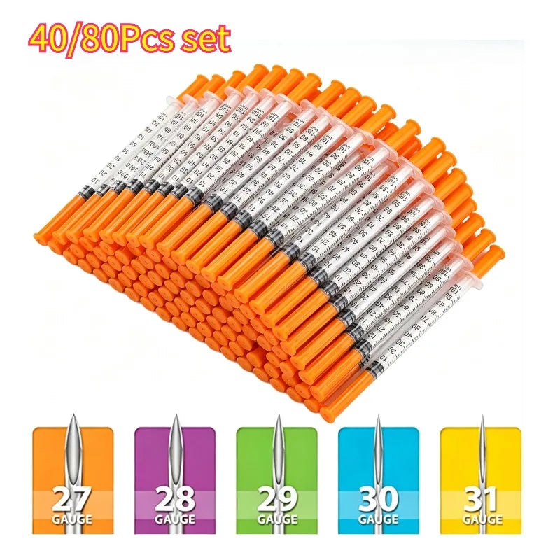 40/80PCS Disposable Veterinary Syringes - Sterile Insulin Needles for Pet & Animal Use