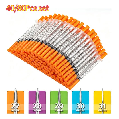 40/80PCS Disposable Veterinary Syringes - Sterile Insulin Needles for Pet & Animal Use