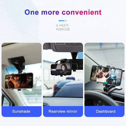 Car Dashboard Phone Holder – 360° Rotating Auto Grip Bracket, Foldable Rearview Mirror Navigation Mount